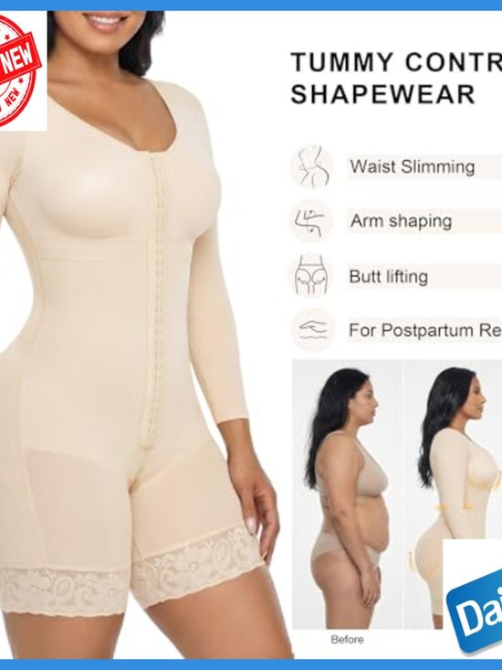 Full Body Shapewear with Arm Slimming Zipper Crotch Tummy Control - Picture 5 of 7